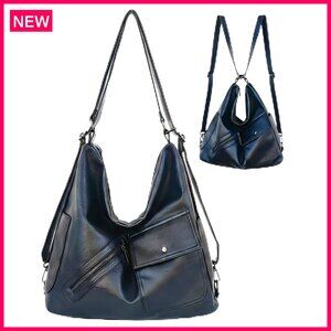 Large Vegan Leather Backpack Tote with 10 Pockets for Work Travel